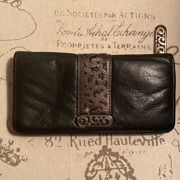 Brighton Black Leather Wallet. Goes with all bags. Pretty leather cutout design - Picture 2 of 7